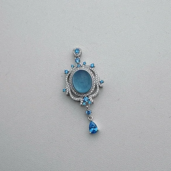 SGP19 S925 Stamped Aqua Marine Pendant - Picture 5 of 6